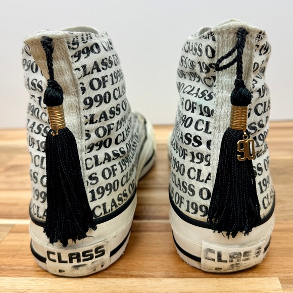 Vintage Converse Graduate Class of 1990 High Top Sneakers White Black Mens 5 - Picture 5 of 9